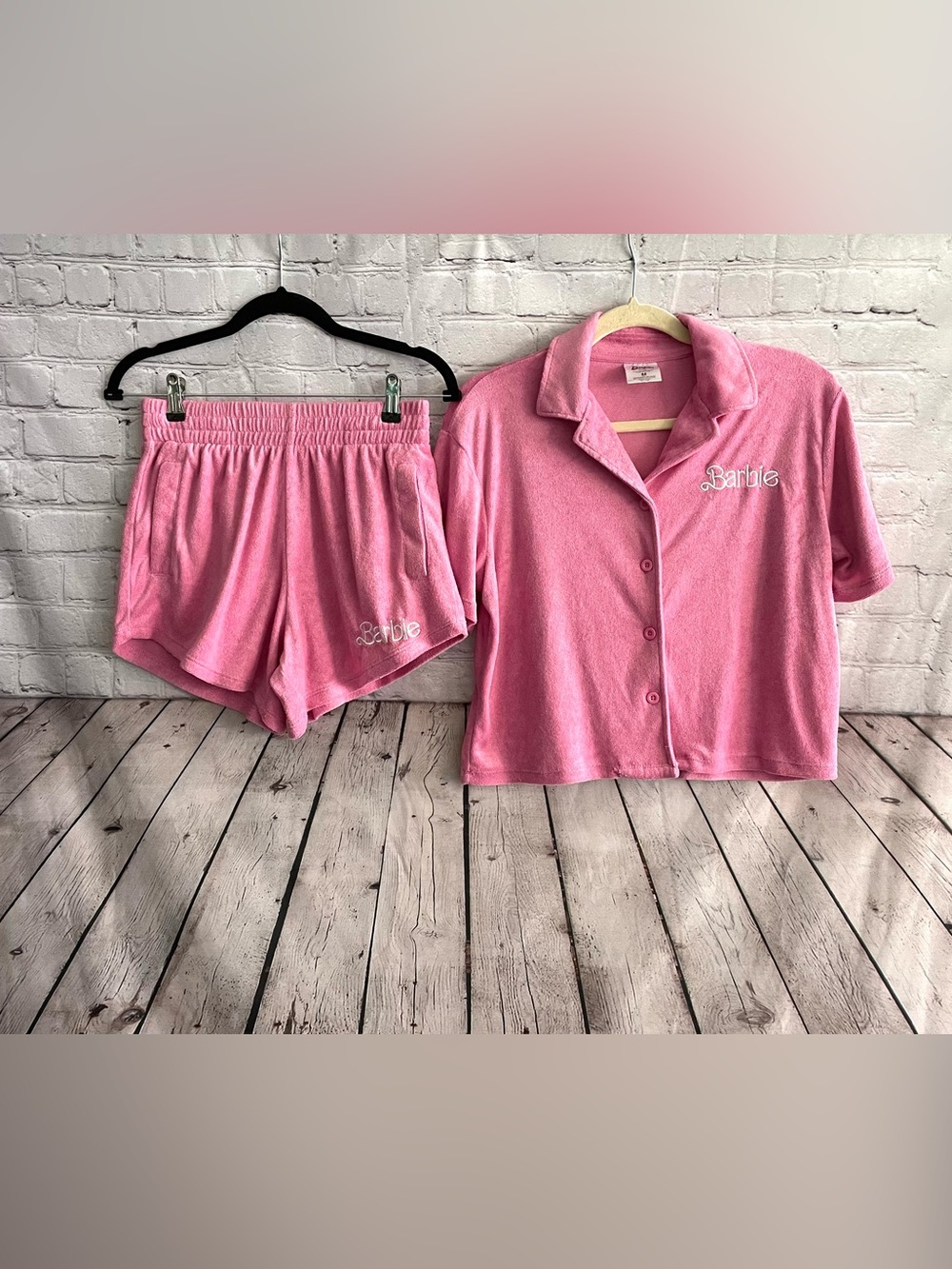Barbie Size Medium Terry Cloth Pink Shorts Pajama Set